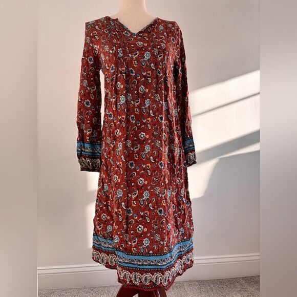 Emery Rose Dresses & Skirts - Emery Rose Medium Bohemian Midi Dress Rust and Teal Floral